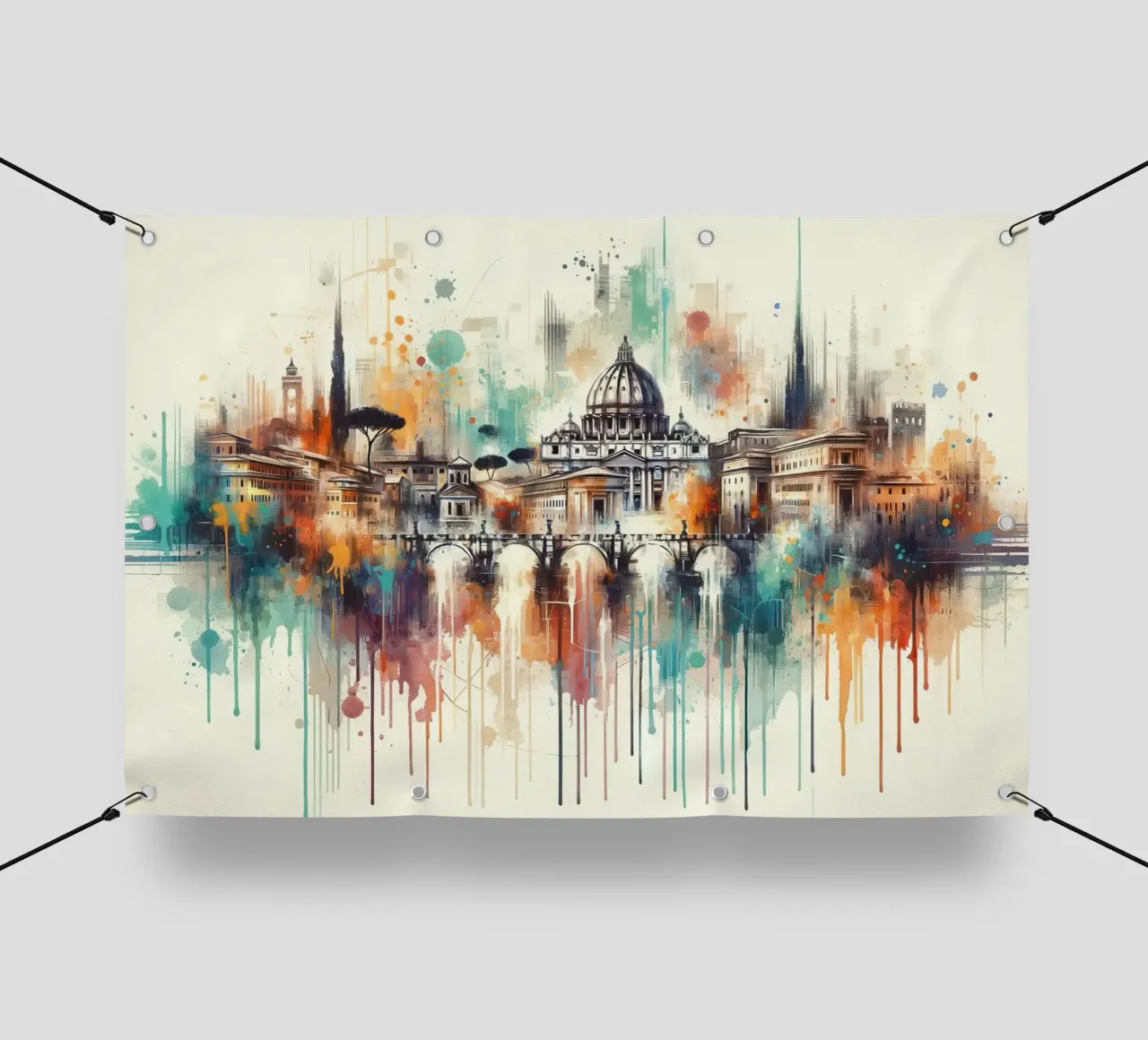 Acquerello Skyline Roma telo in pvc da Chromatic Fusion Studio