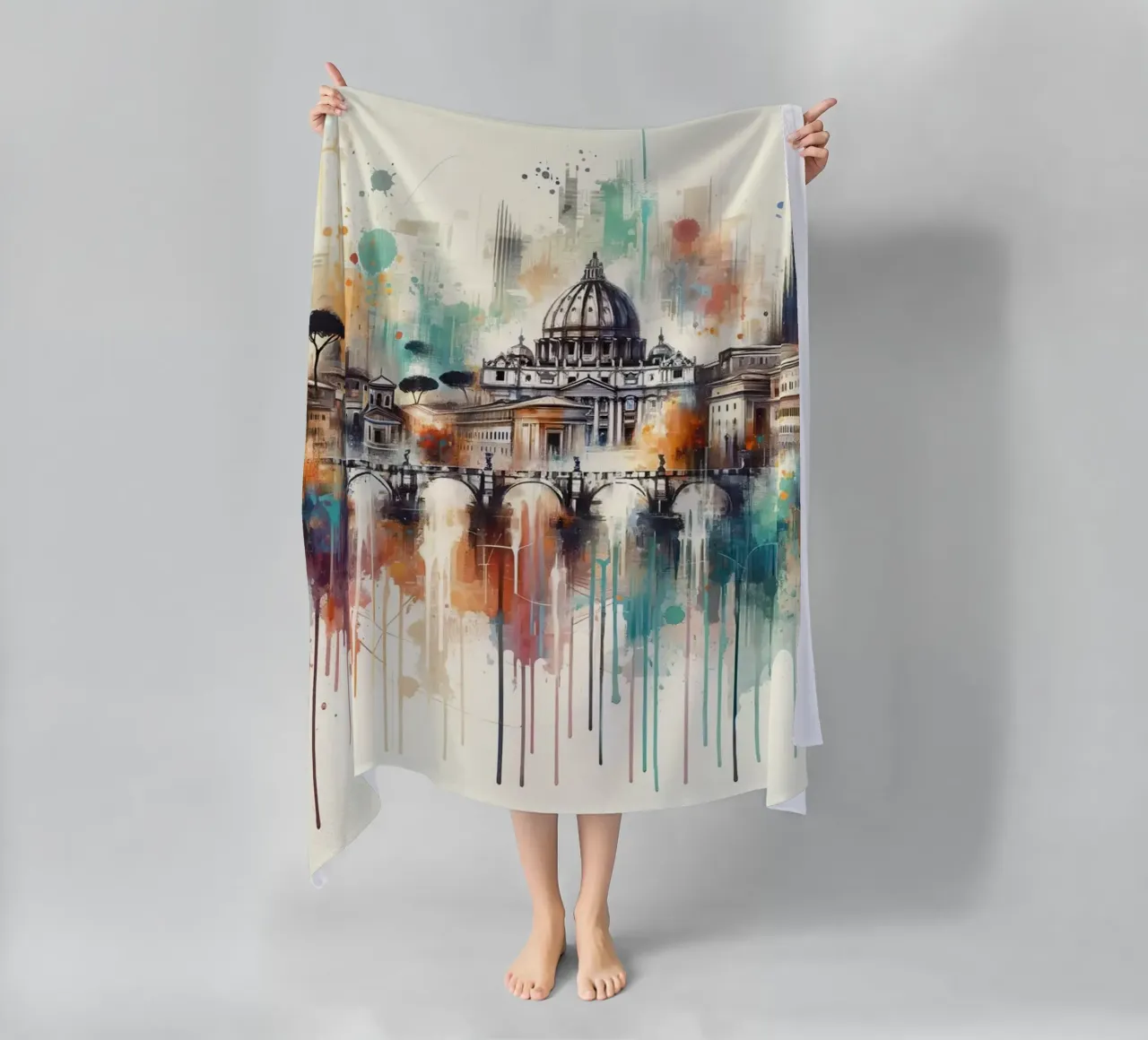 Acquerello Skyline Roma telo mare da Chromatic Fusion Studio