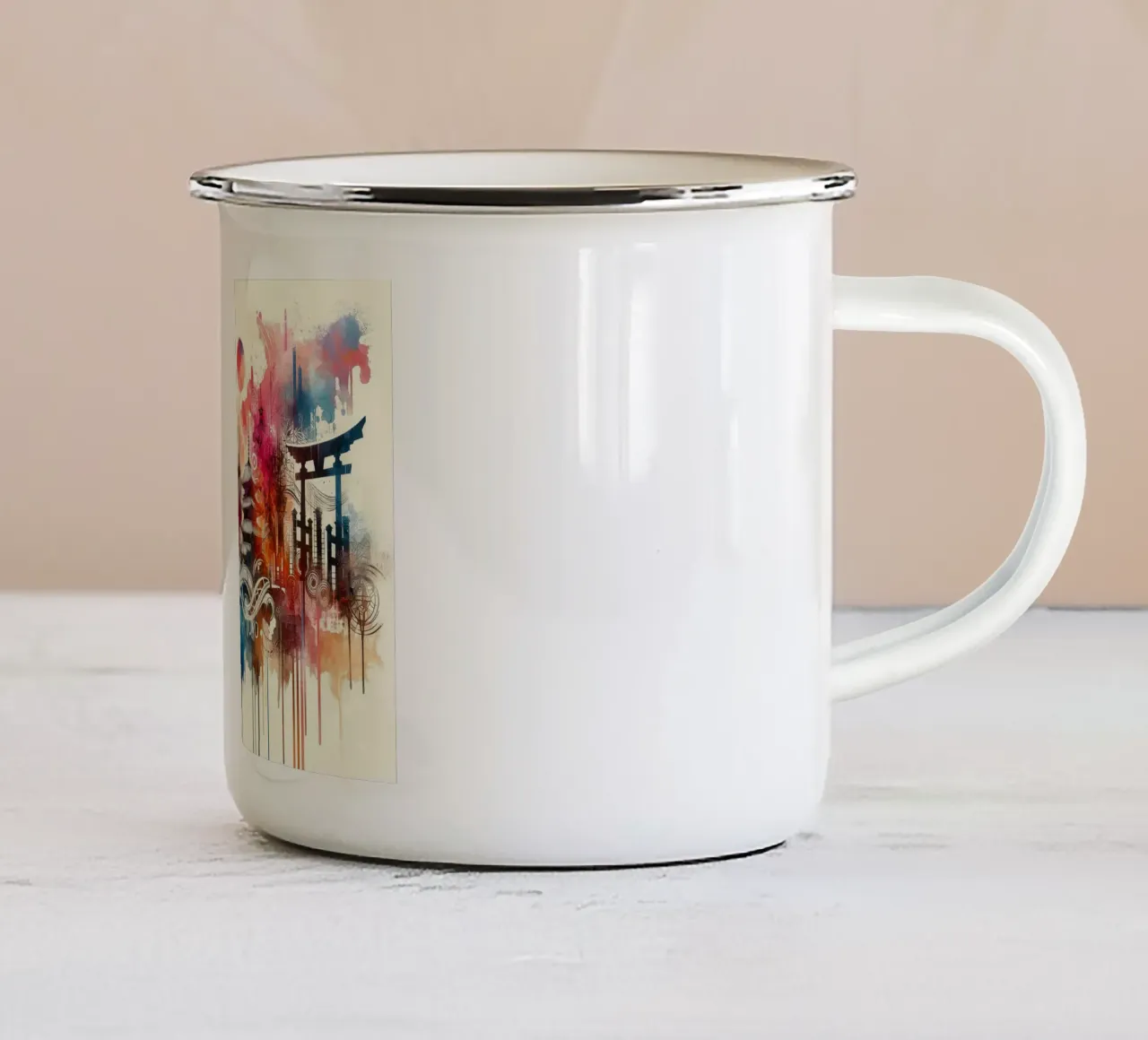 Acquerello Skyline Tokyo tazza in smalto da Chromatic Fusion Studio
