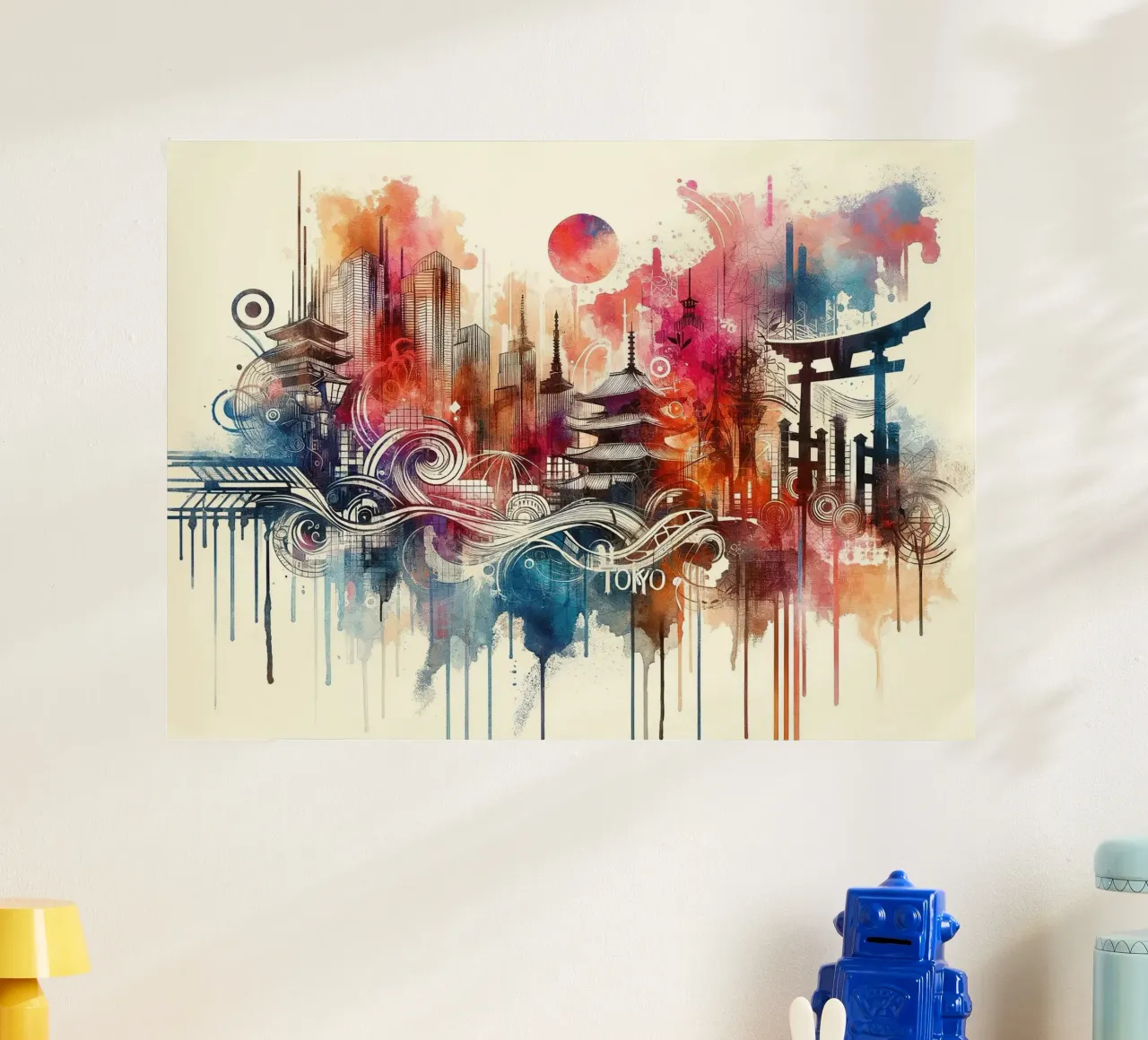 Acuarela Skyline Tokio poster de Chromatic Fusion Studio