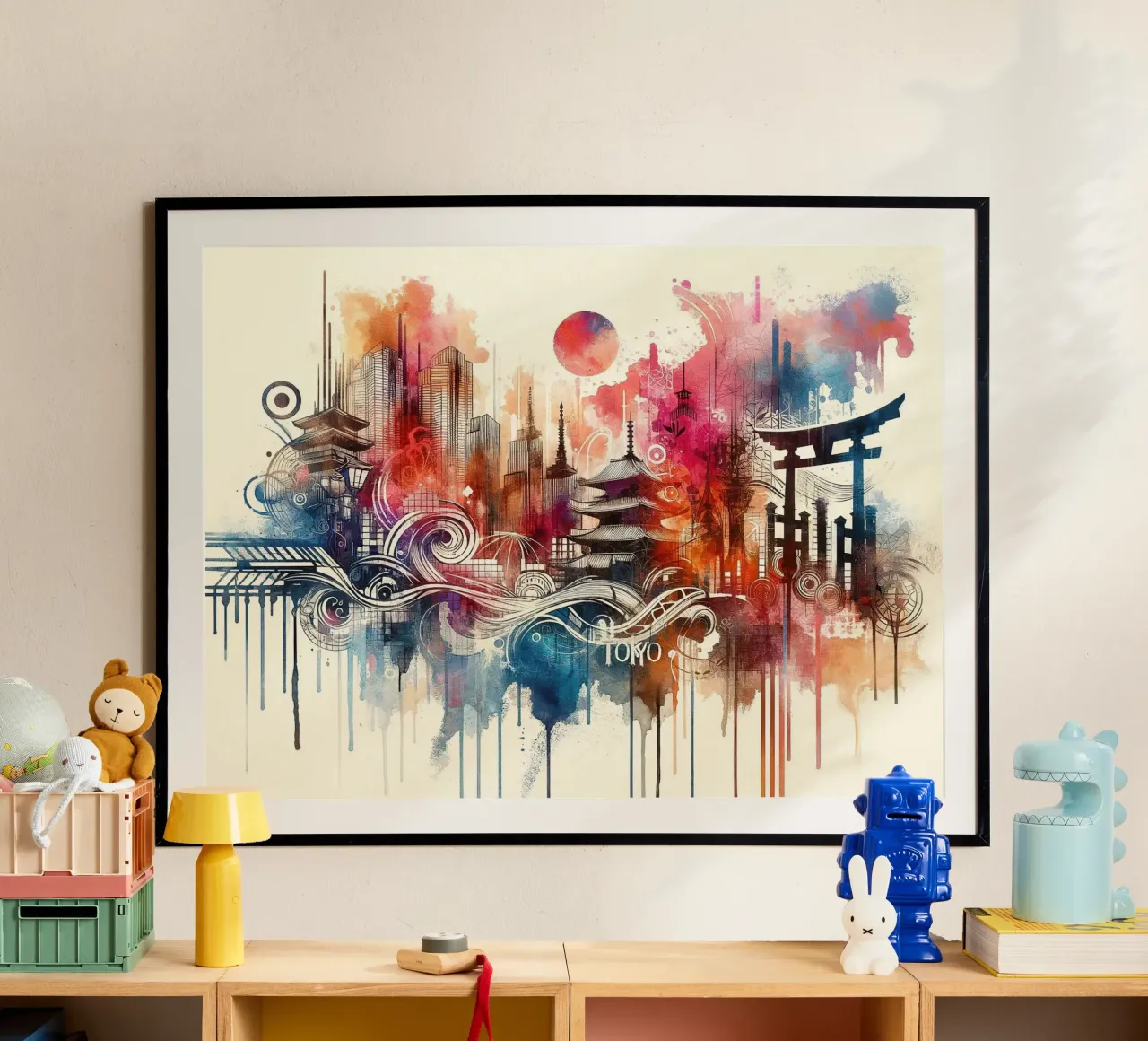 Acuarela Skyline Tokio poster de Chromatic Fusion Studio