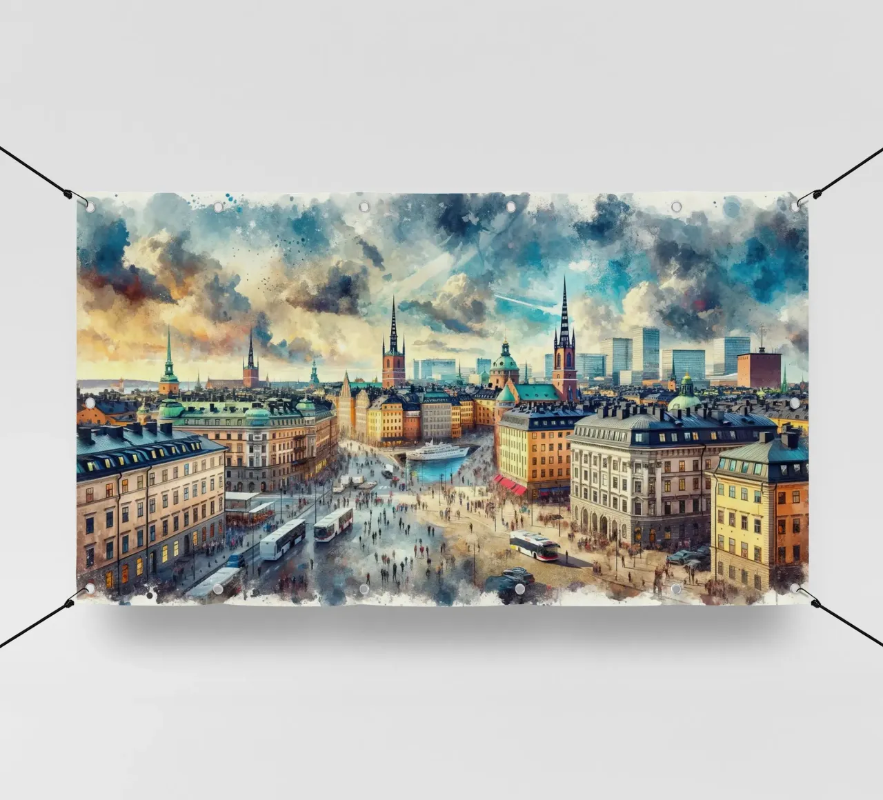 Acquerello Stoccolma Svezia telo in pvc da Chromatic Fusion Studio