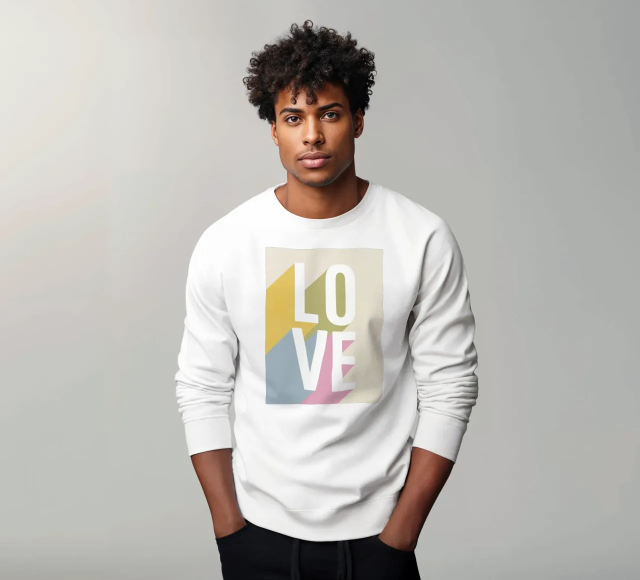 Retro 'LOVE' pastelkleurige schaduwen sweatshirt van Dominique Vari Words
