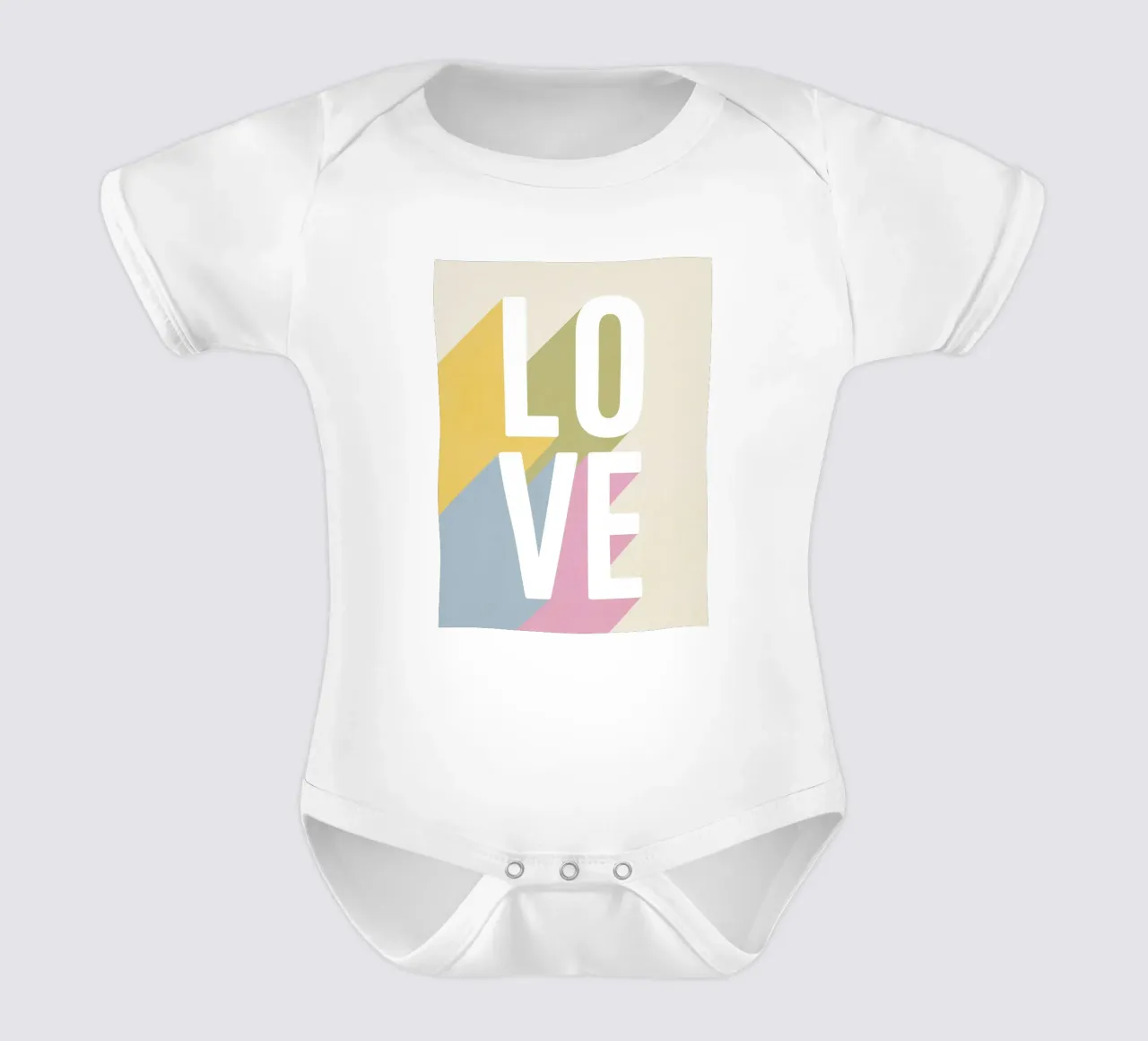 Retro 'LOVE' pastelkleurige schaduwen babyrompertje korte mouwen van Dominique Vari Words
