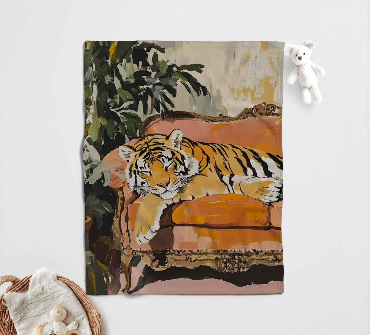 Sogno di tigre retro coperta in pile da Nikis Art Studio