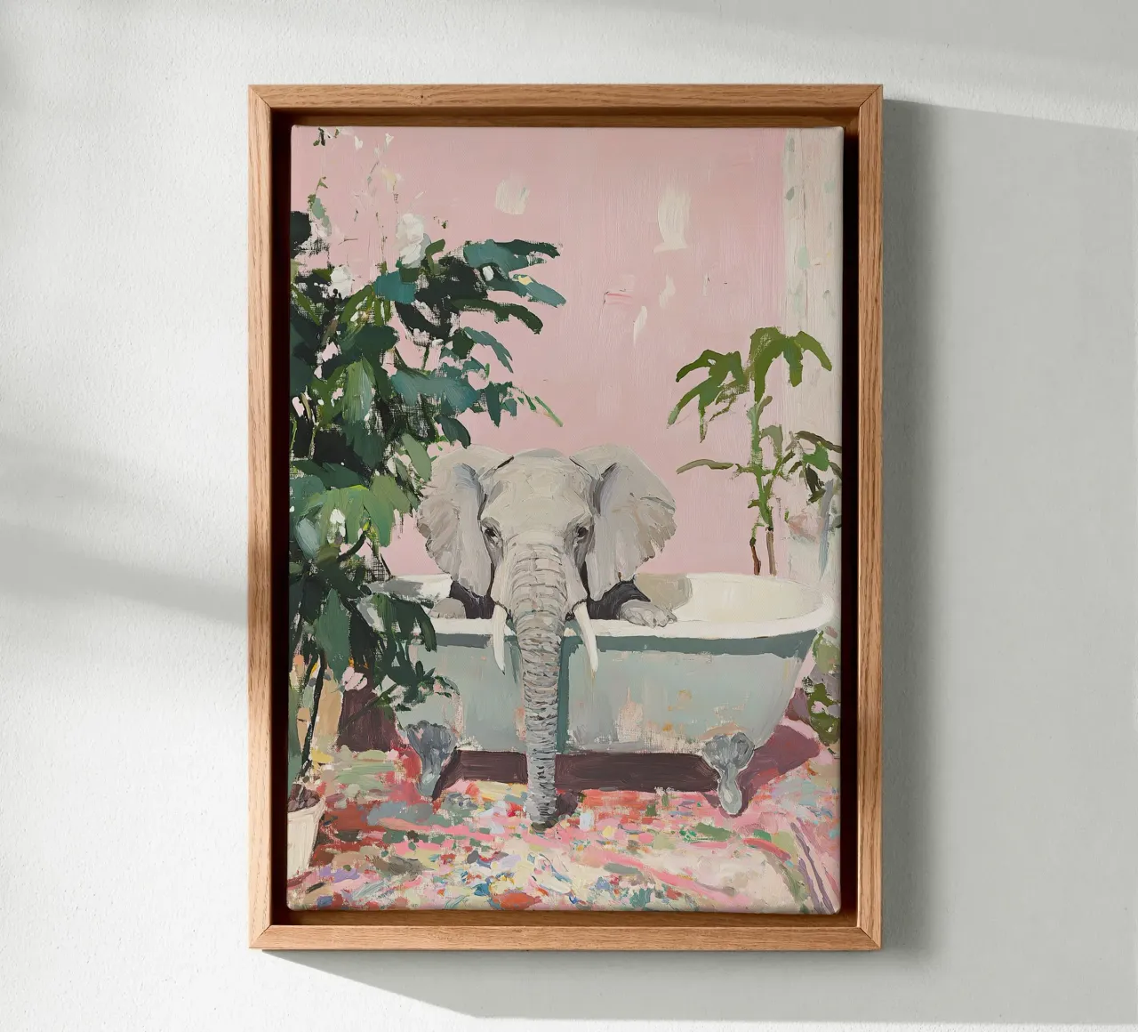 Ensueño de baño de elefante lienzo con Marco flotante de ArtByNiki