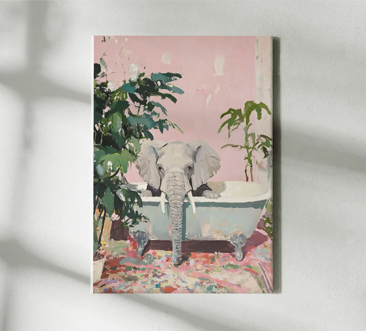 Ensueño de baño de elefante lienzo con Marco flotante de ArtByNiki