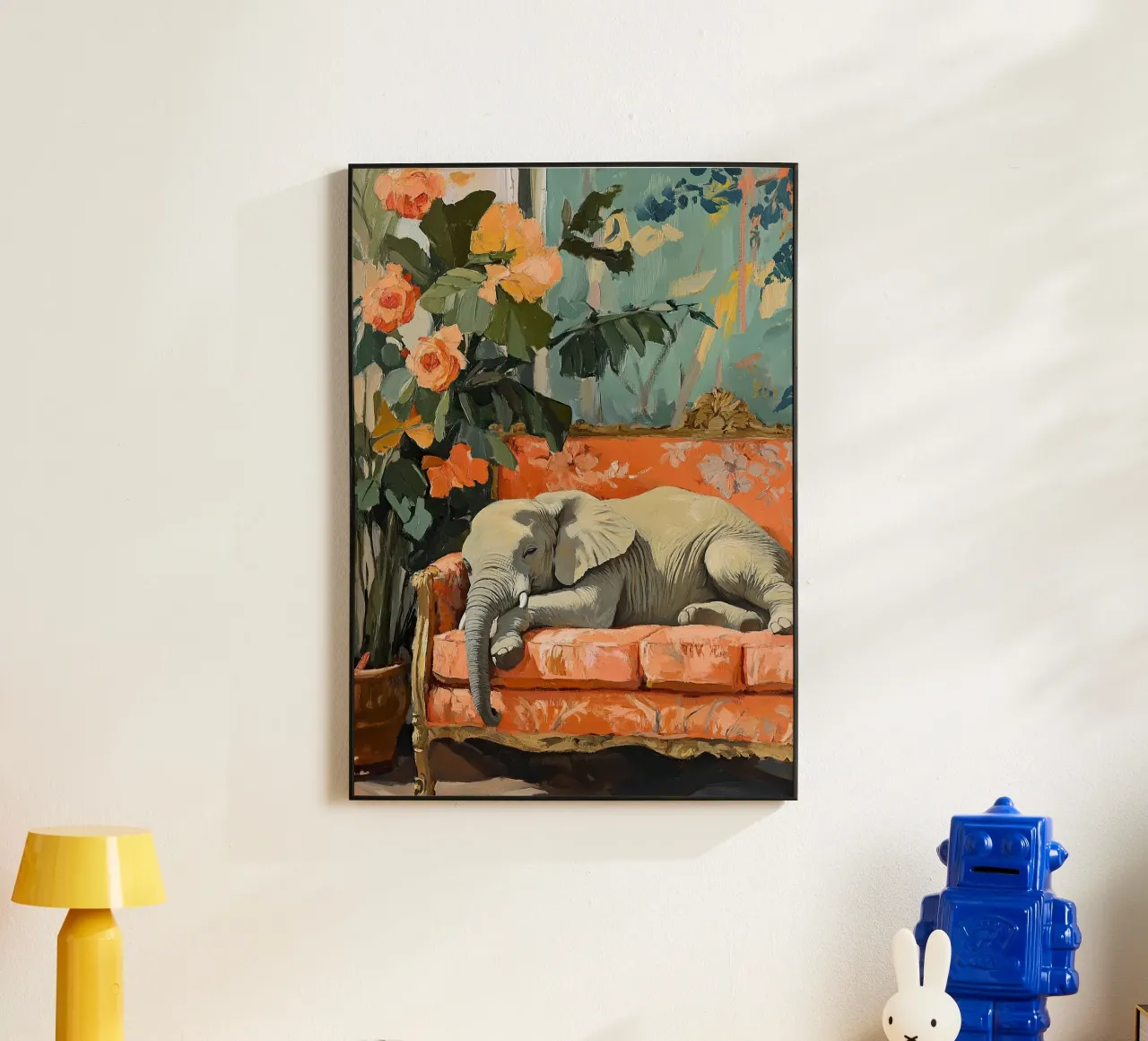 Elefante sul divano alluminio dibond da ArtByNiki