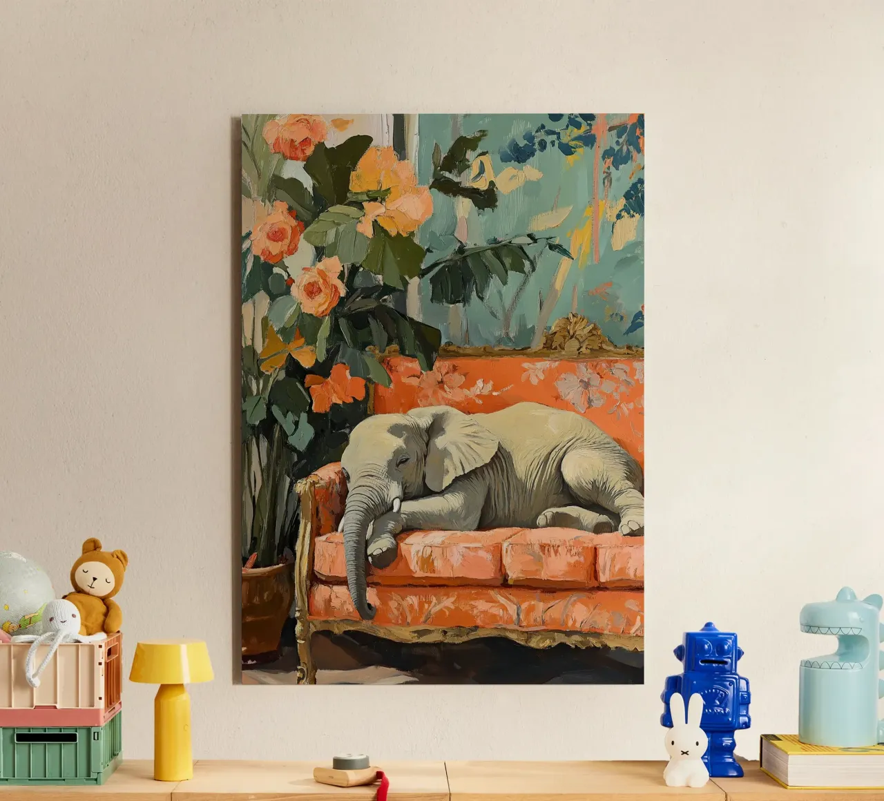 Elefante sul divano alluminio dibond da ArtByNiki