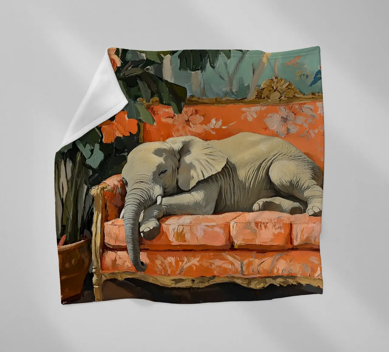 Elefante sul divano coperta in pile da ArtByNiki