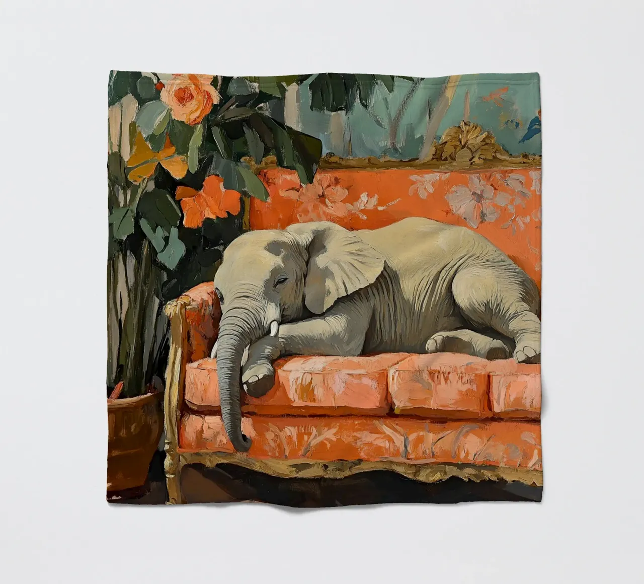 Elefante sul divano coperta in pile da ArtByNiki