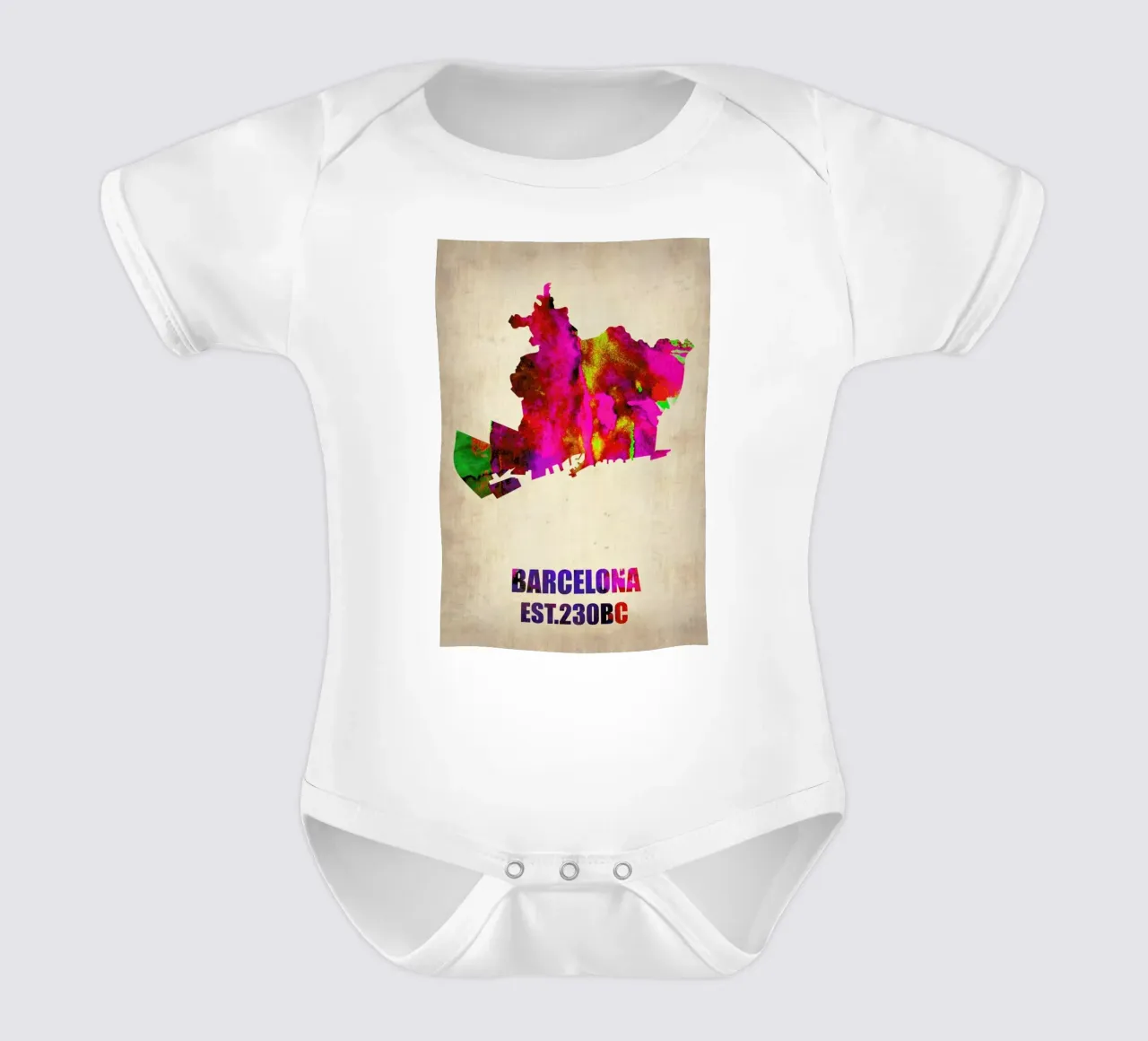 Barcelona Watercolor Map body neonato maniche corte da Naxart