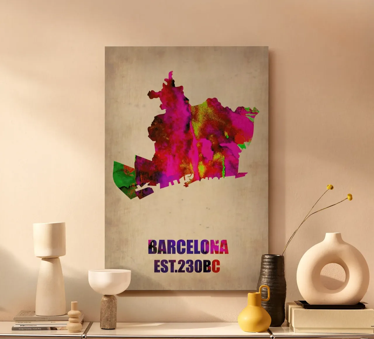 Barcelona Watercolor Map alluminio dibond da Naxart