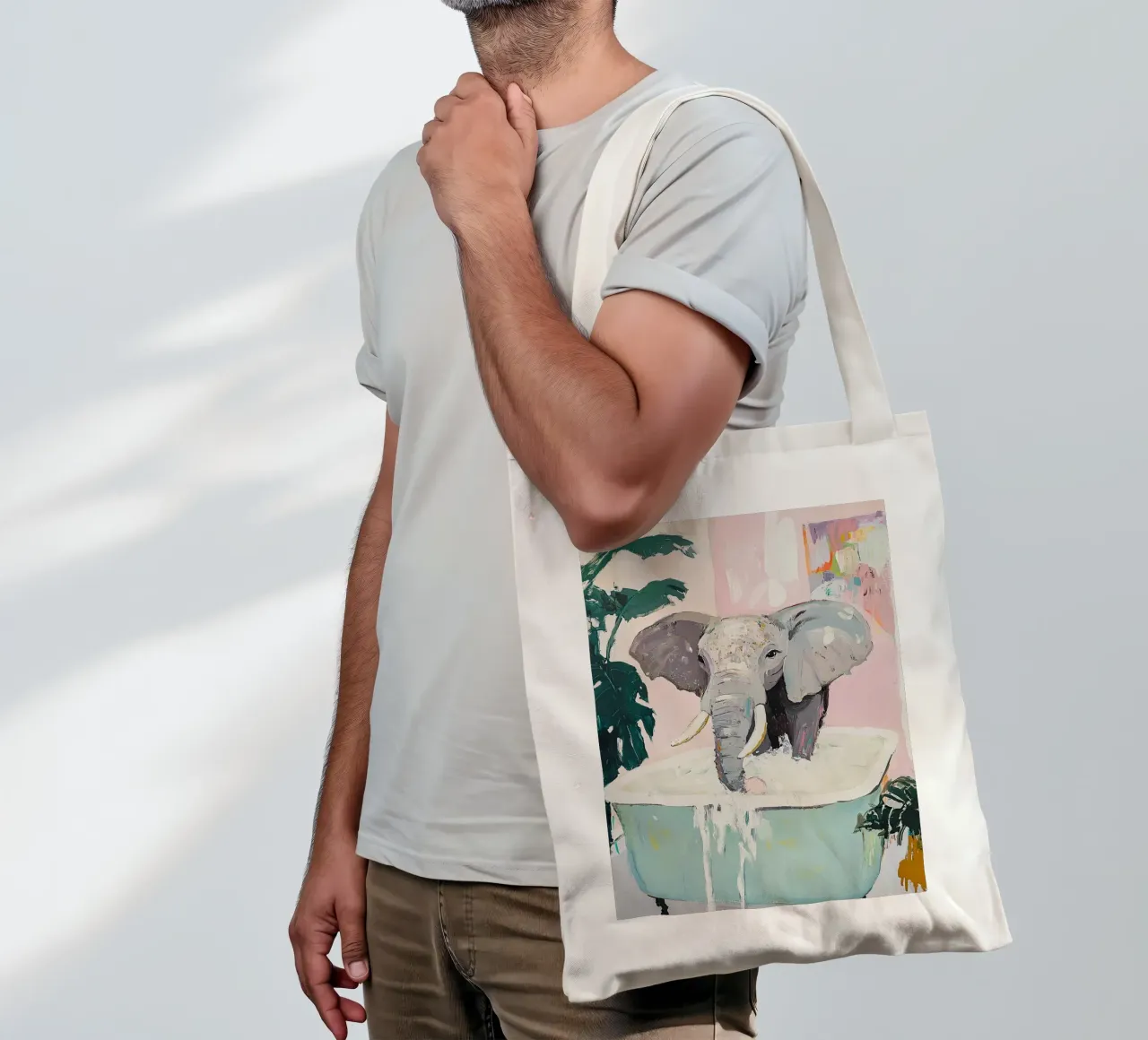 Elephant in the bathtub tote bag by ArtByNiki