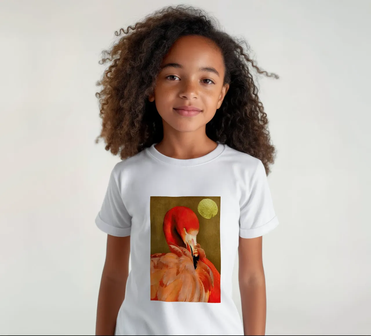 Flamingo with Golden Sun kids t-shirt by Kubistika