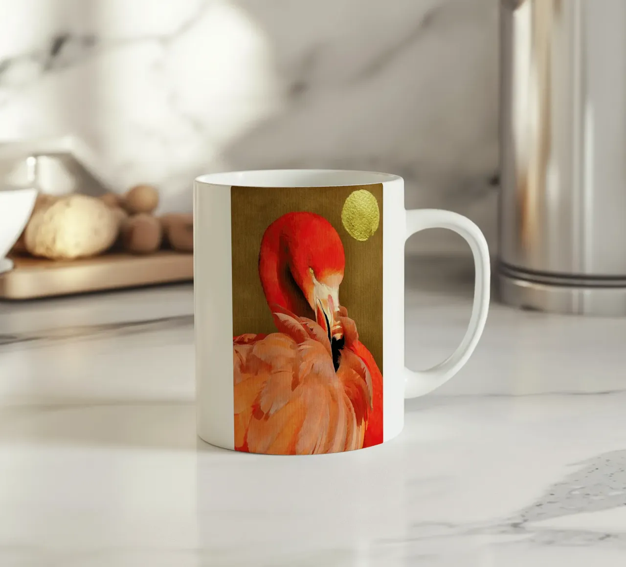 Flamingo with Golden Sun tazza in ceramica da Kubistika