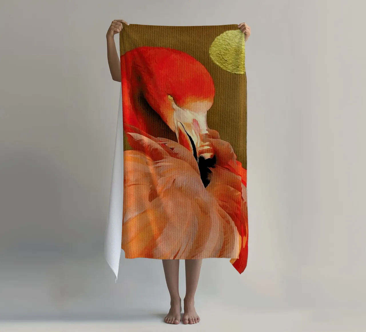 Flamingo with Golden Sun telo mare da Kubistika