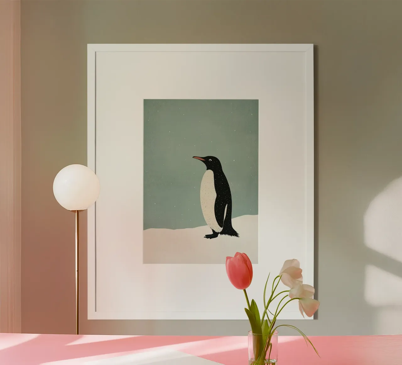 Pinguino poster con telaio in legno da Nikis Art Studio