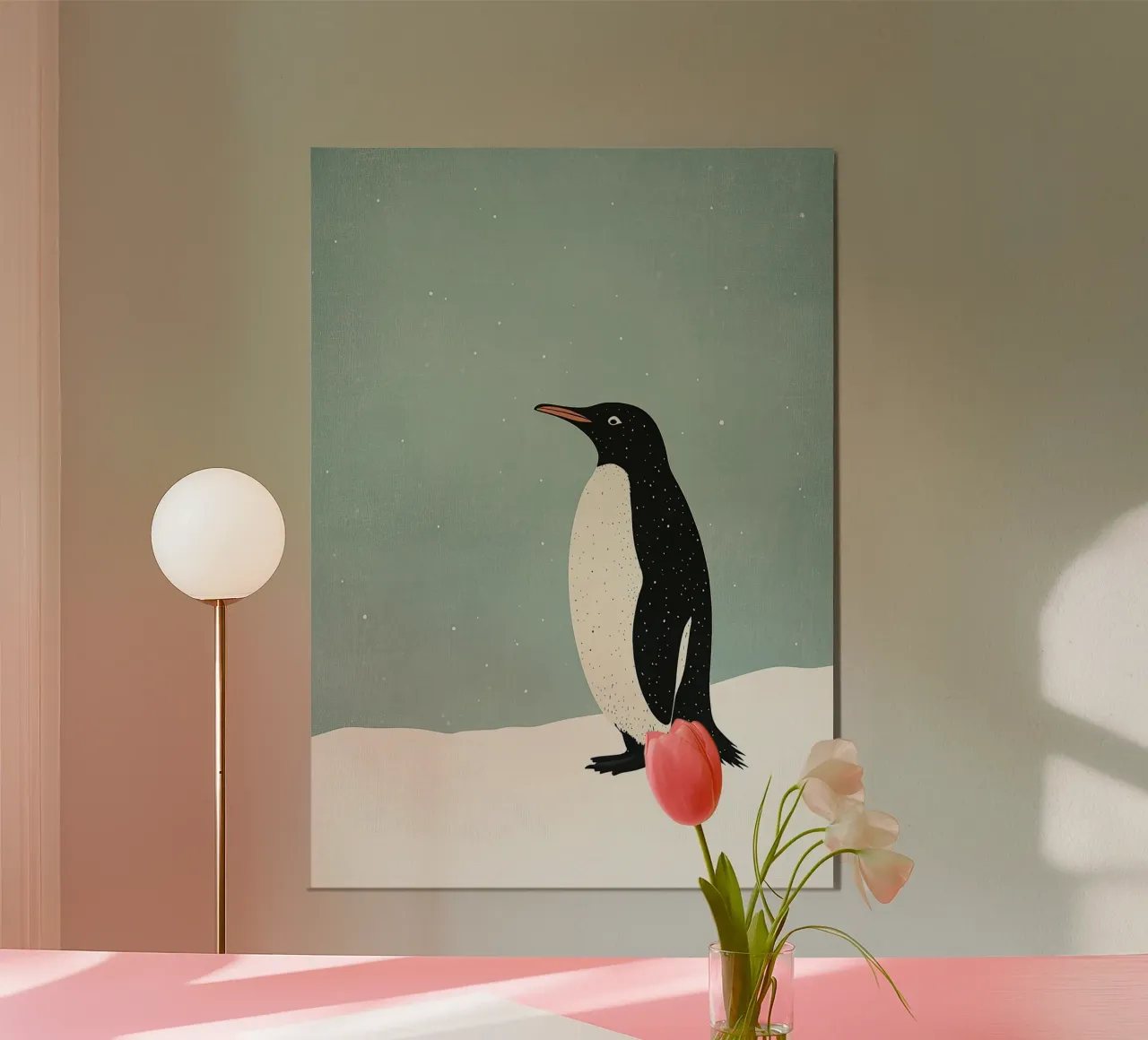Pinguino poster con telaio in legno da Nikis Art Studio