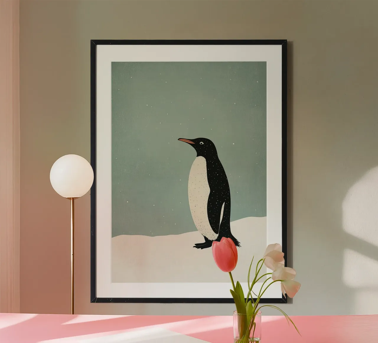 Pinguino poster con telaio in legno da Nikis Art Studio