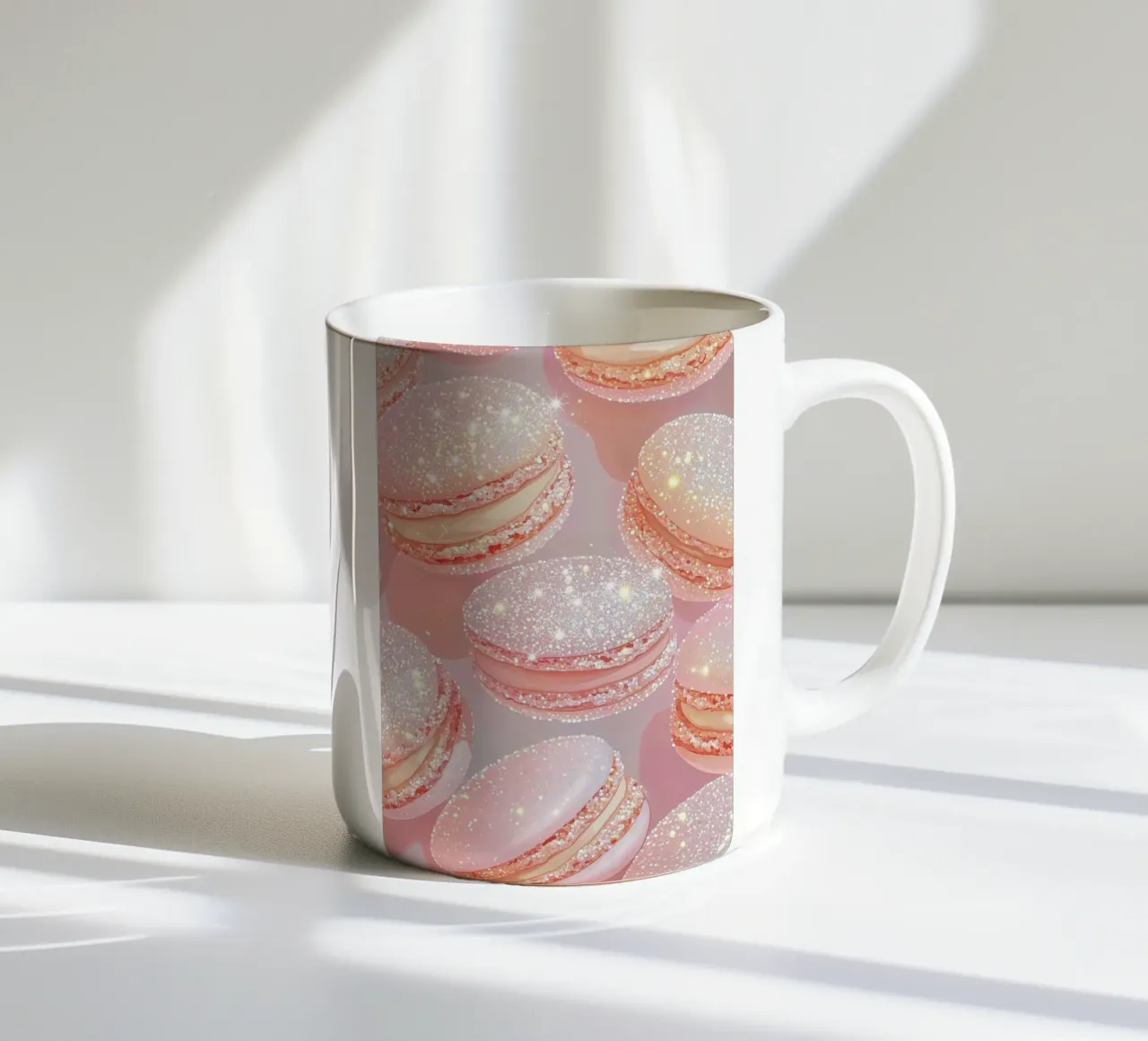 Macarons rosa scintillanti tazza in ceramica da Melloi Art Print