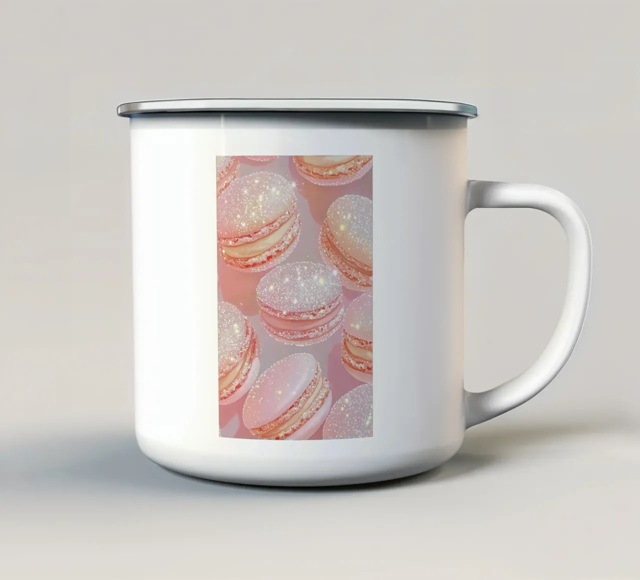 Macarons rosa scintillanti tazza in smalto da Melloi Art Print
