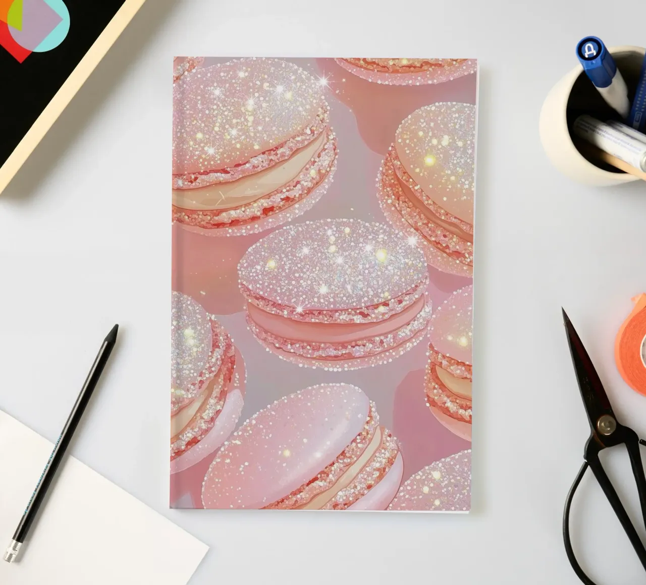 Sparkling Pink Macarons notebook by Melloi Art Print