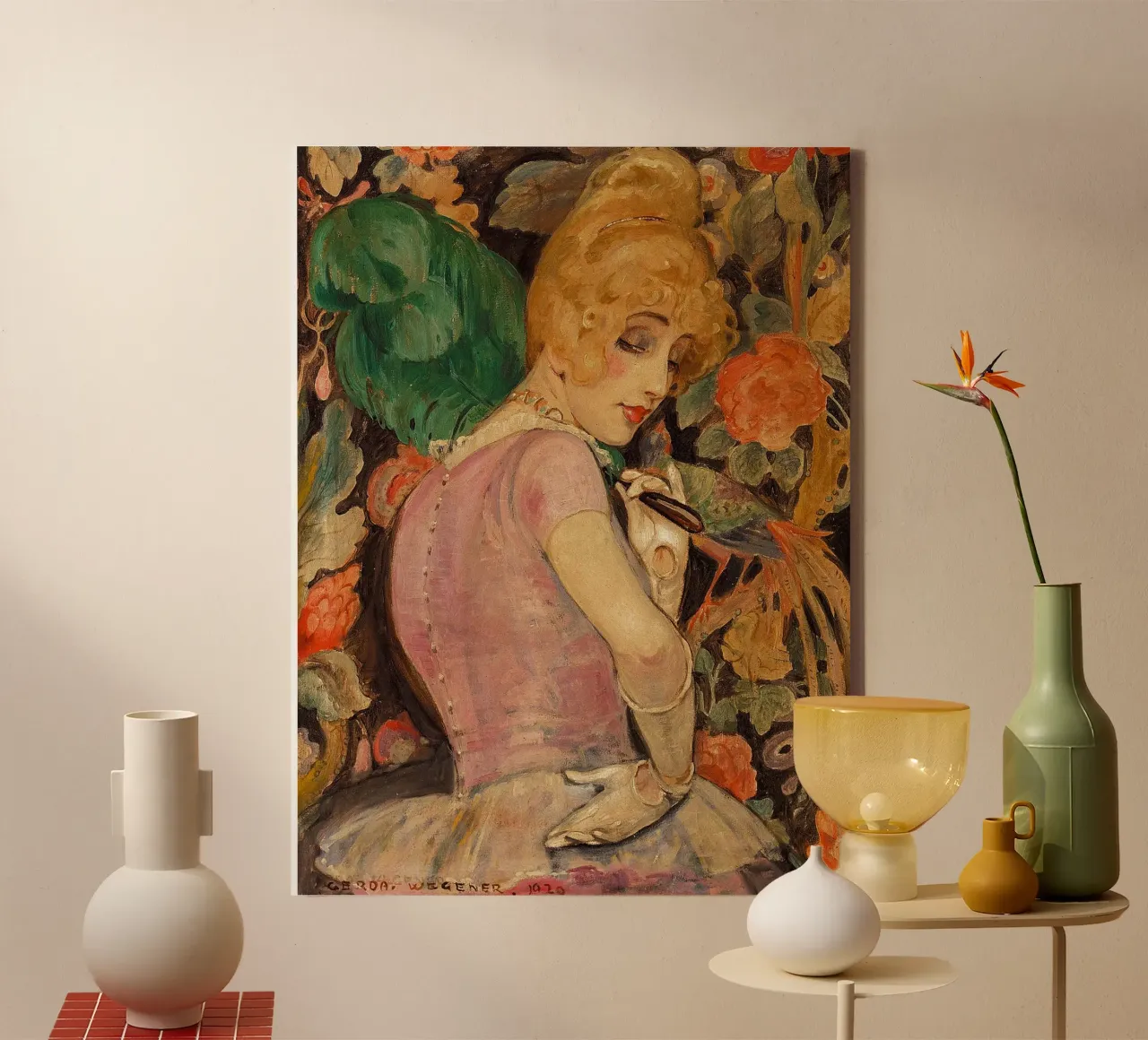 Gerda Wegener - Lili con un abanico de faethers lienzo de Timeless Artworks