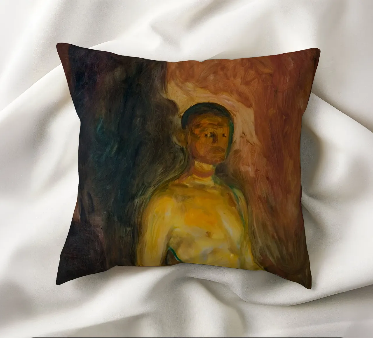 Edvard Munch - Self Portrait in Hell decorative cushion by Timeless Artworks