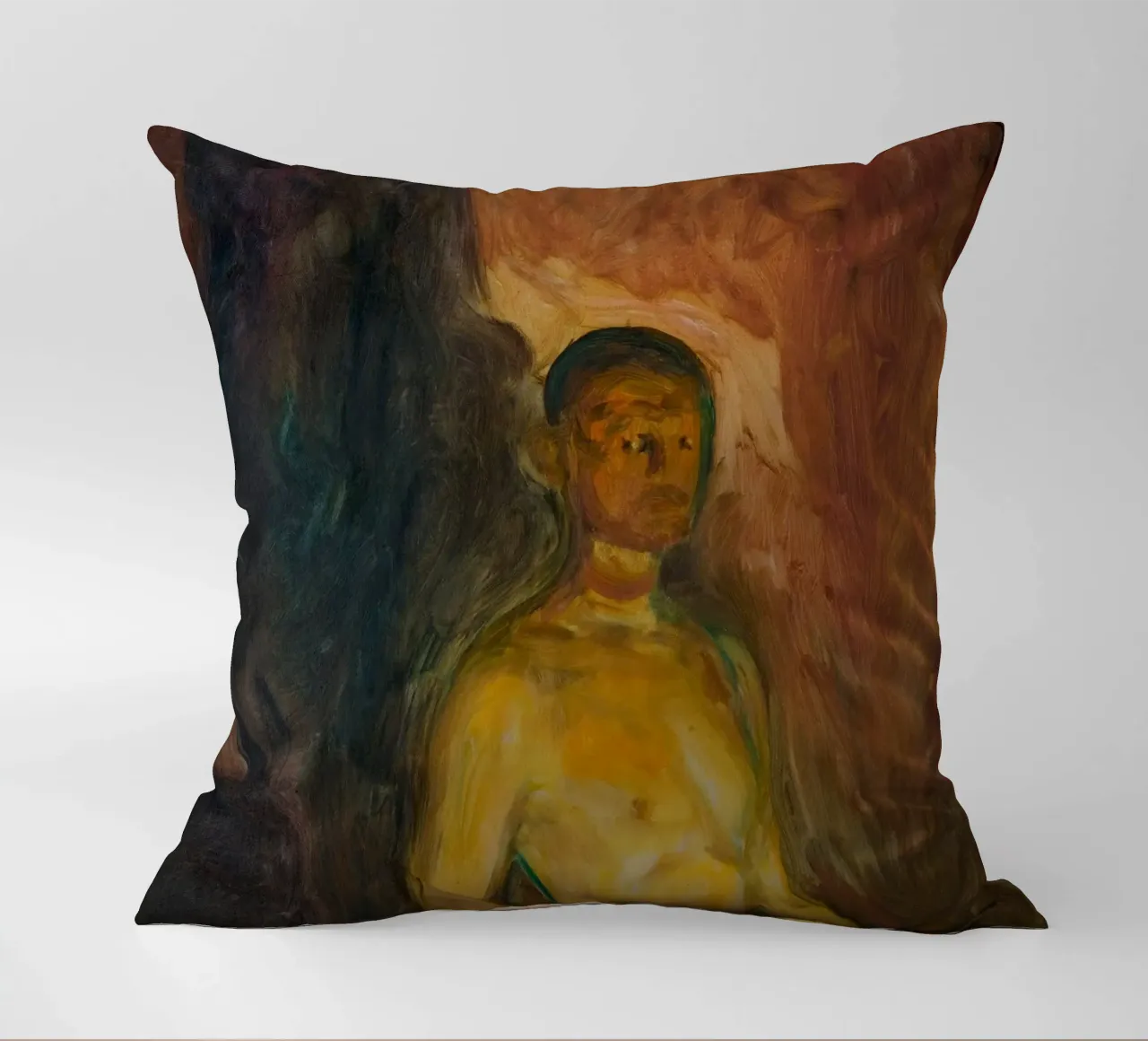 Edvard Munch - Self Portrait in Hell decorative cushion by Timeless Artworks