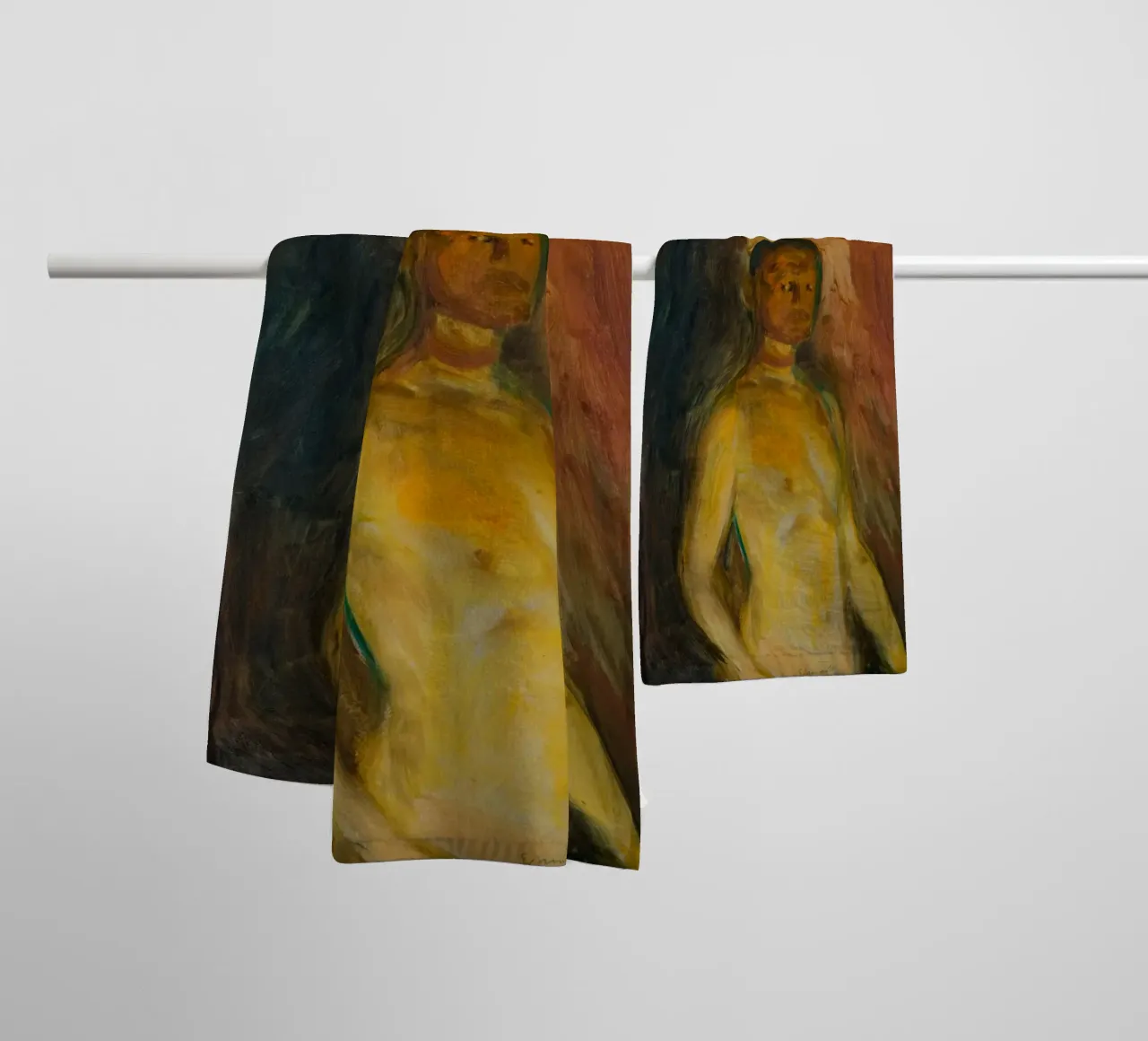 Edvard Munch - Self Portrait in Hell towel by Timeless Artworks