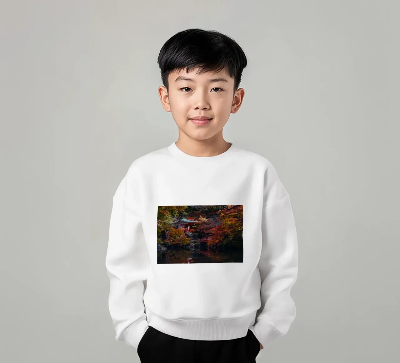 Japanese Temple Pond in Kyoto, Japan kids sweatshirt by Marcel Bisig