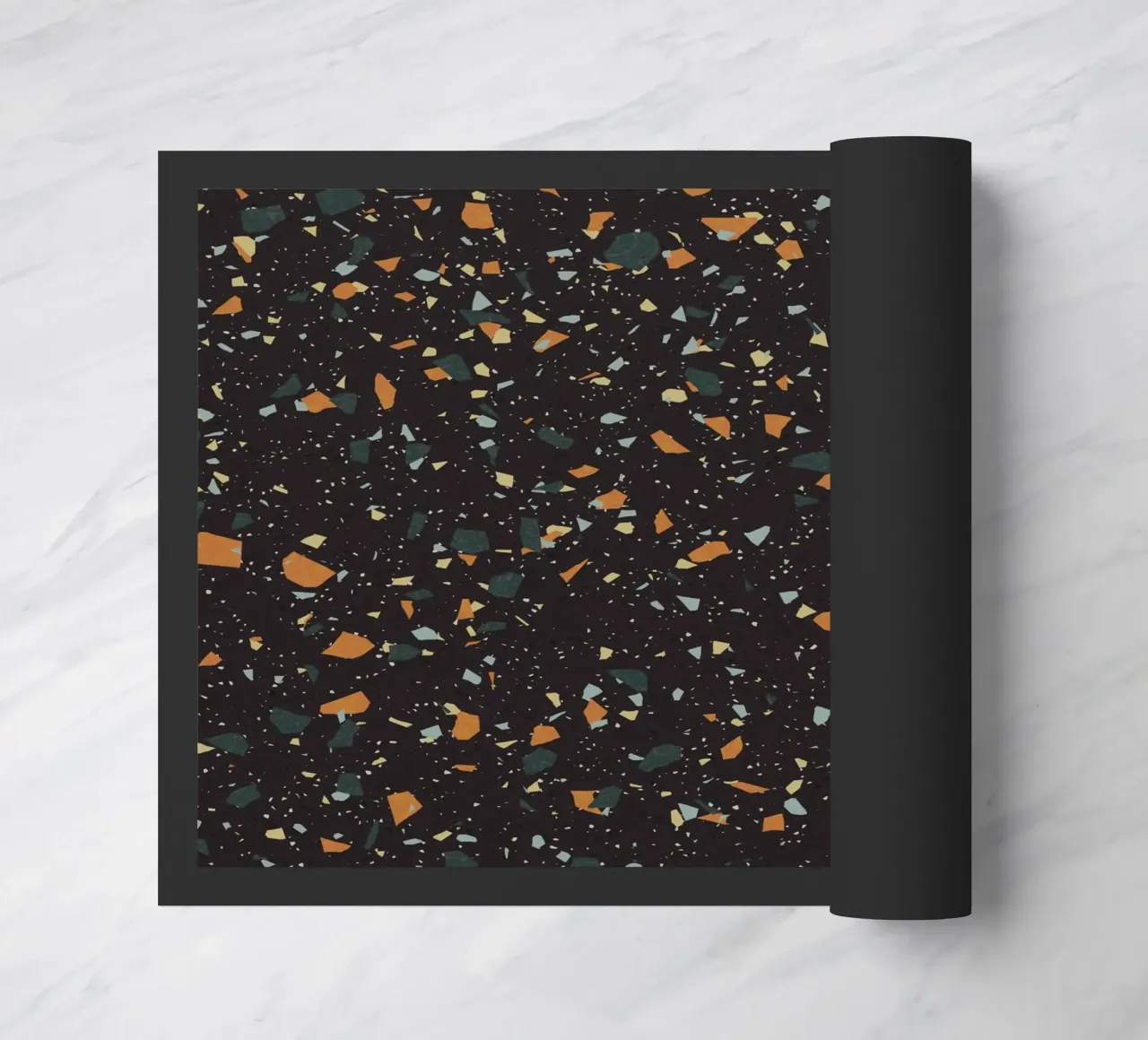 Terrazzo nero, verde acqua e arancione zerbino da amini54