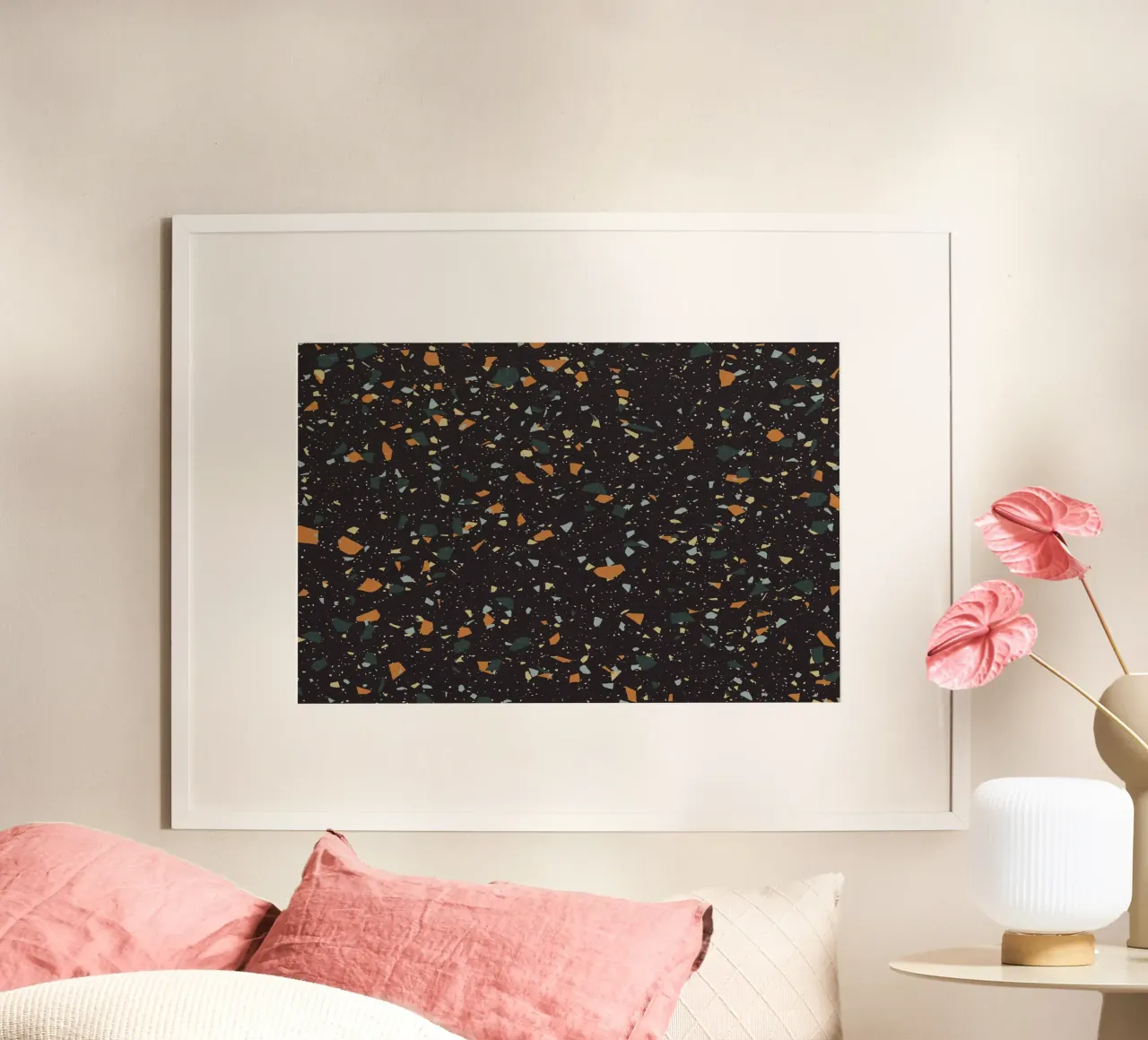 Terrazzo nero, verde acqua e arancione carta hahnemühle da amini54