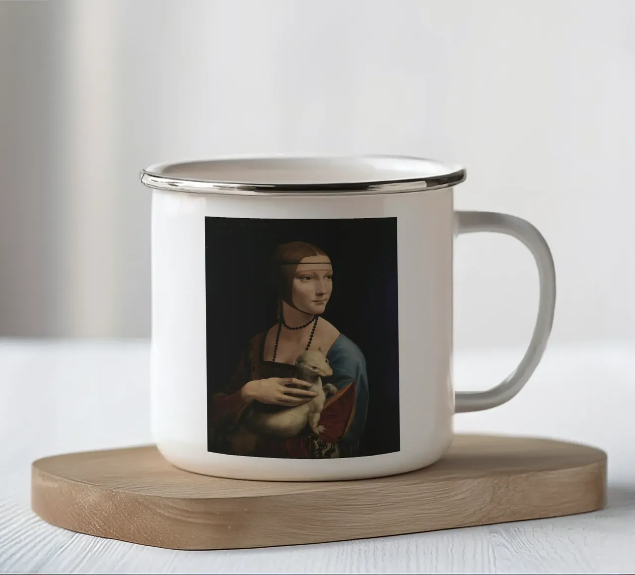 Leonardo da Vinci Dama con l'ermellino tazza in smalto da Timeless Artworks