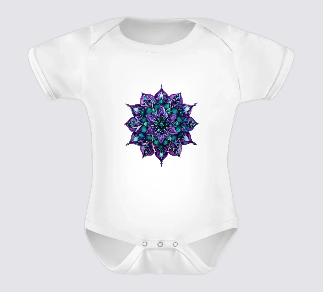 Purple Mandala short-sleeve baby romper by Spiritual Touch