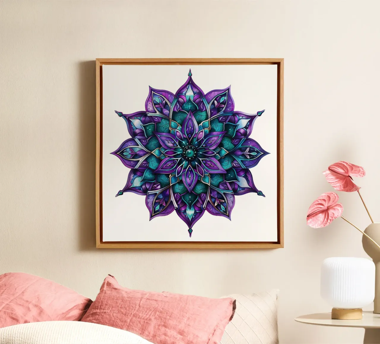 Mandala viola tela con Cornice a cassetta da Spiritual Touch