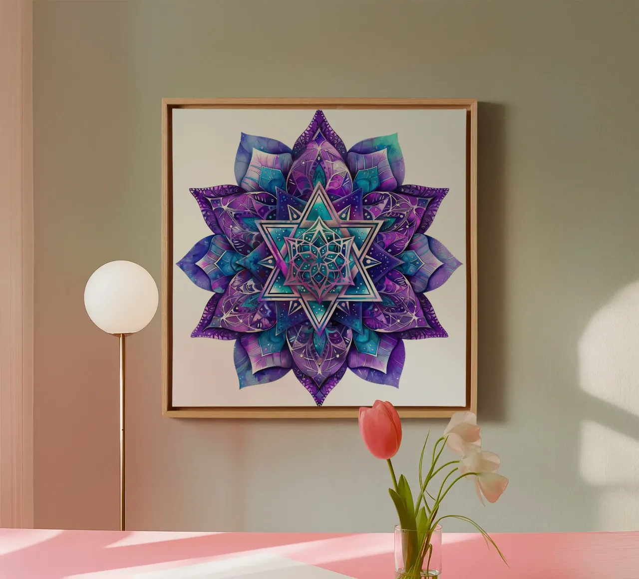 Mandala viola tela con Cornice a cassetta da Spiritual Touch