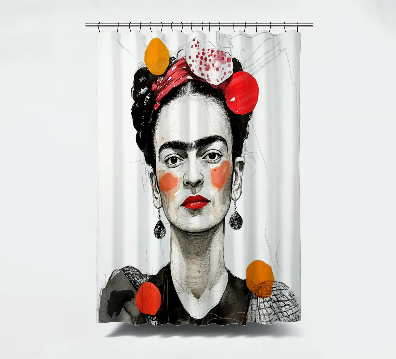 Frida portrait shower curtain by Justyna Jaszke JBJart