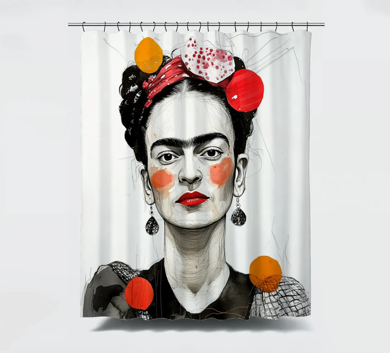 Frida portrait shower curtain by Justyna Jaszke JBJart
