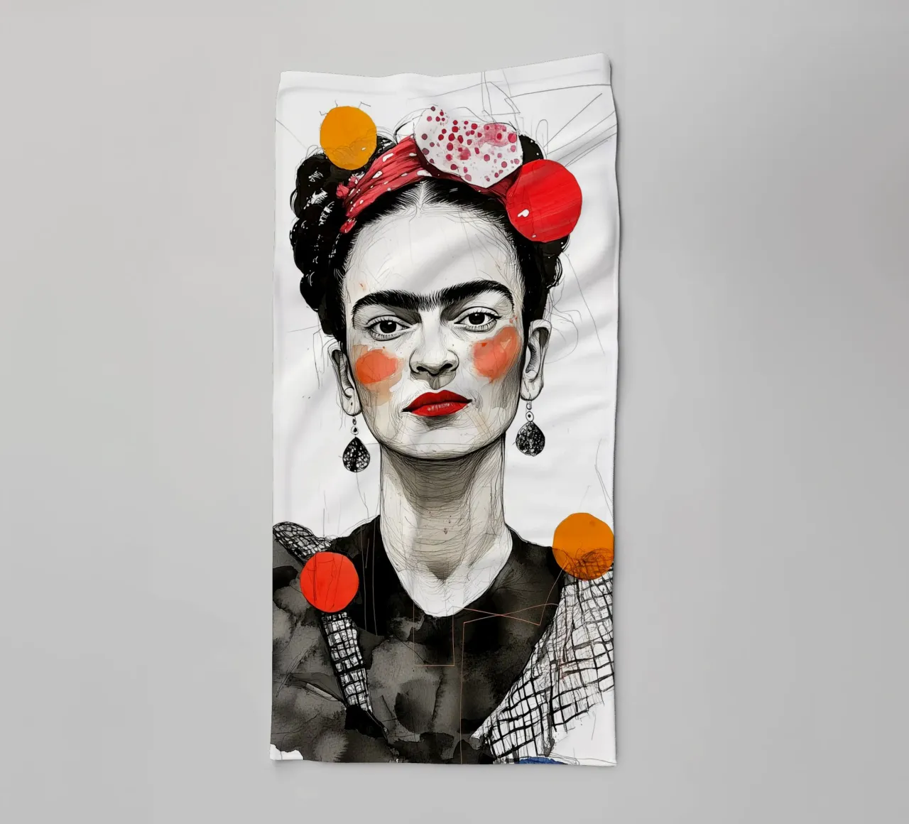 Frida portrait towel by Justyna Jaszke JBJart