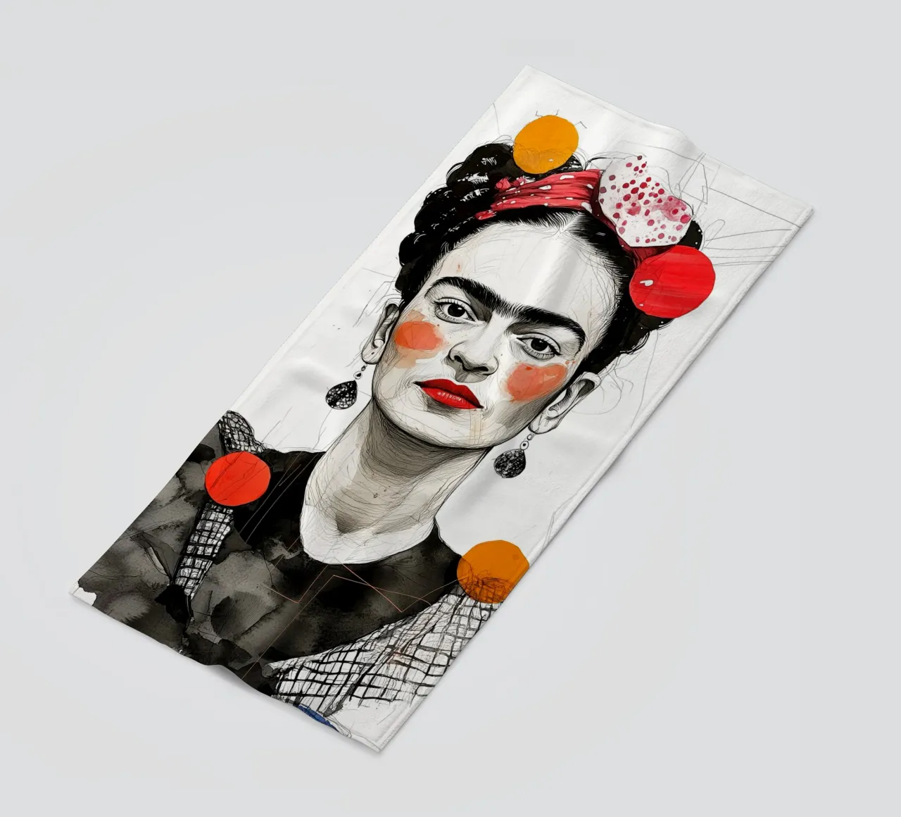 Frida portrait beach towel by Justyna Jaszke JBJart