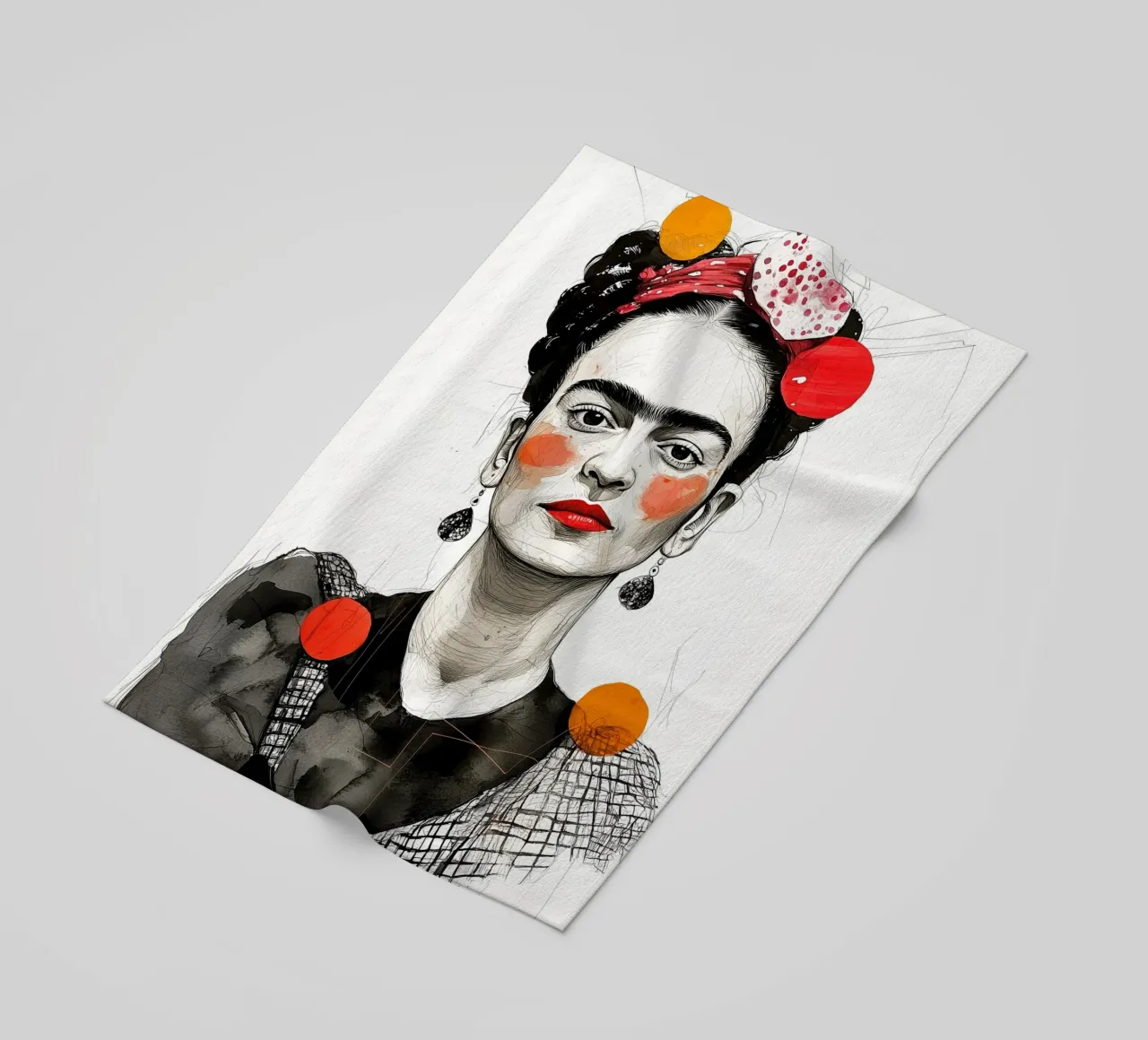 Frida portrait beach towel by Justyna Jaszke JBJart