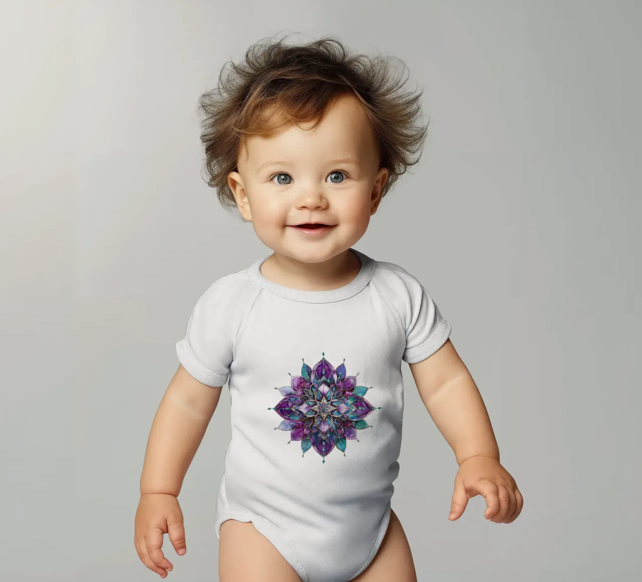 Mandala viola body neonato maniche corte da Spiritual Touch
