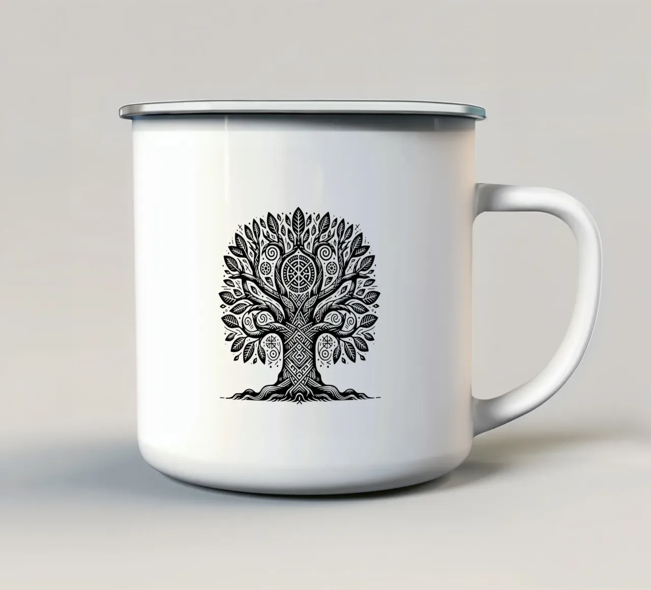 Albero della vita in bianco e nero tazza in smalto da Spiritual Touch