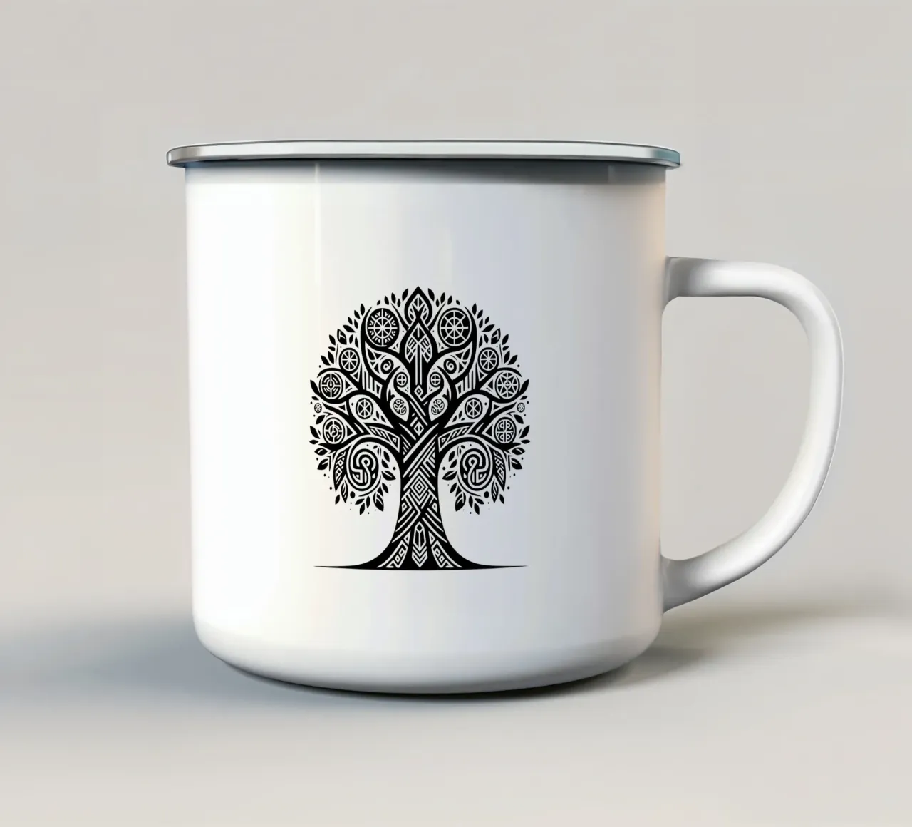 Albero della vita in bianco e nero tazza in smalto da Spiritual Touch