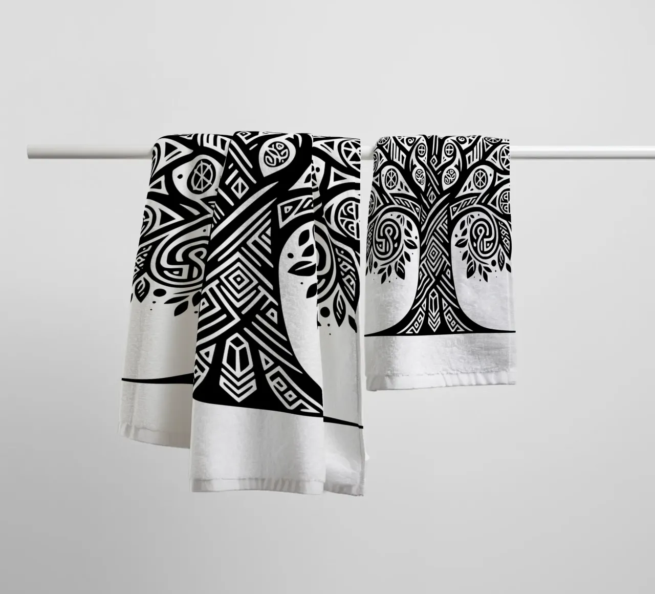 Albero della vita in bianco e nero asciugamano da bagno da Spiritual Touch