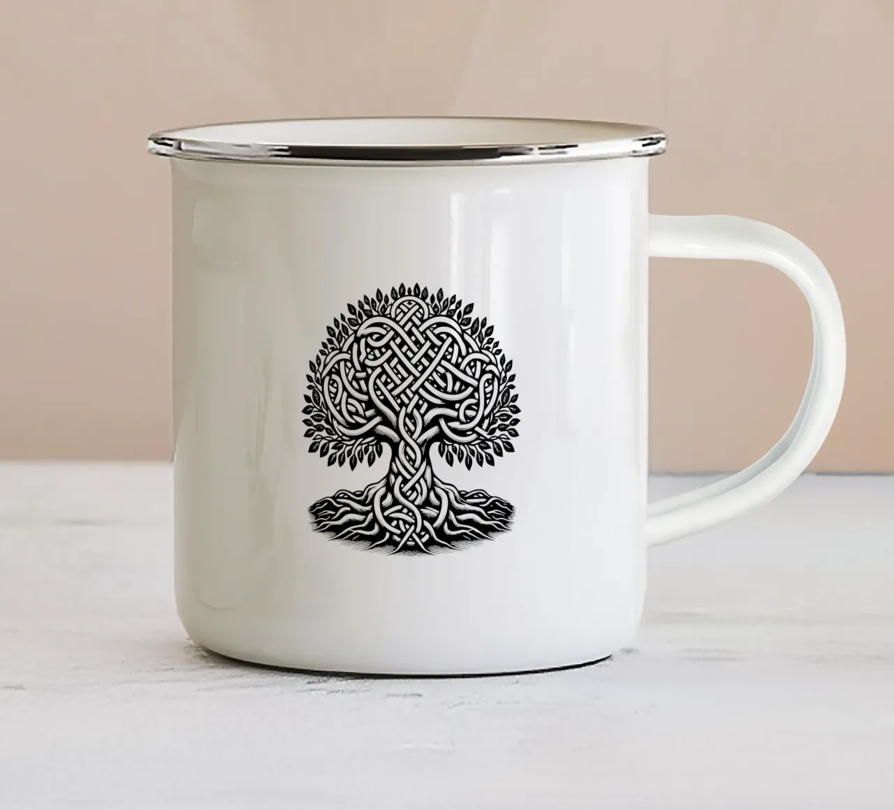 Albero della vita in bianco e nero tazza in smalto da Spiritual Touch