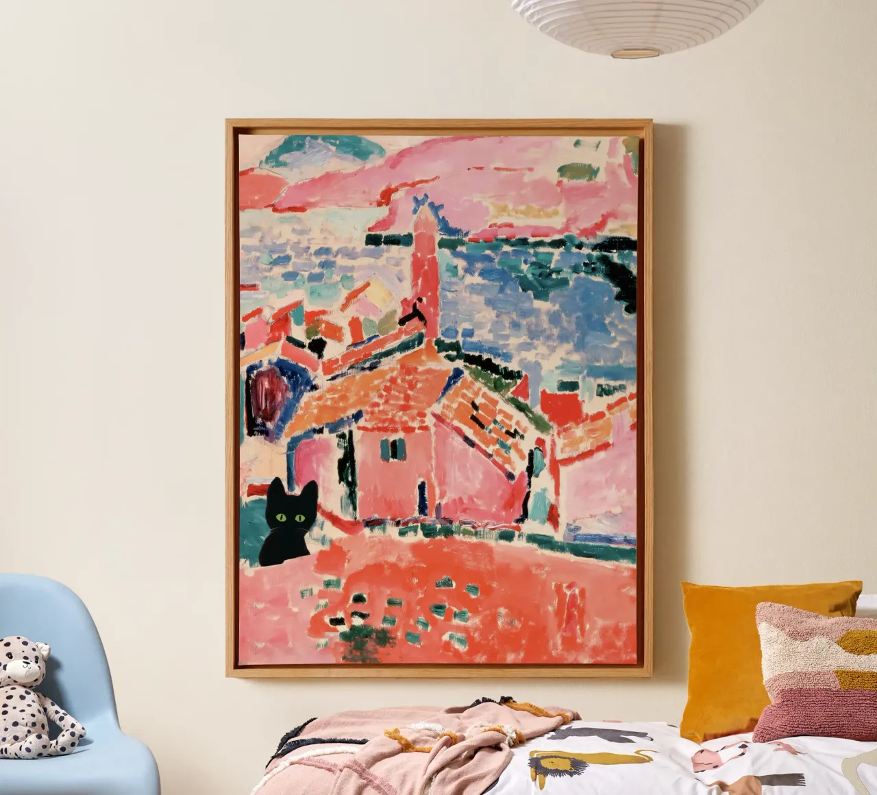 Menri Matisse View Of Collioure With A Cat - Classic Art canvas with Floater frame by Peaches Art Prints