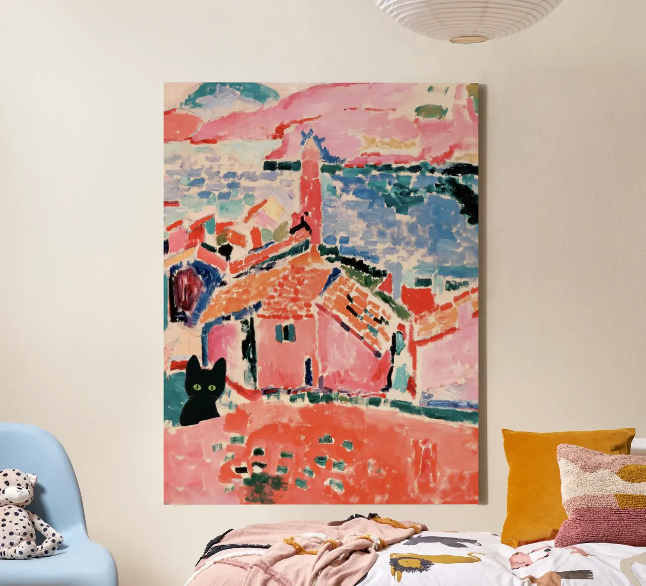 Menri Matisse View Of Collioure With A Cat - Classic Art canvas with Floater frame by Peaches Art Prints